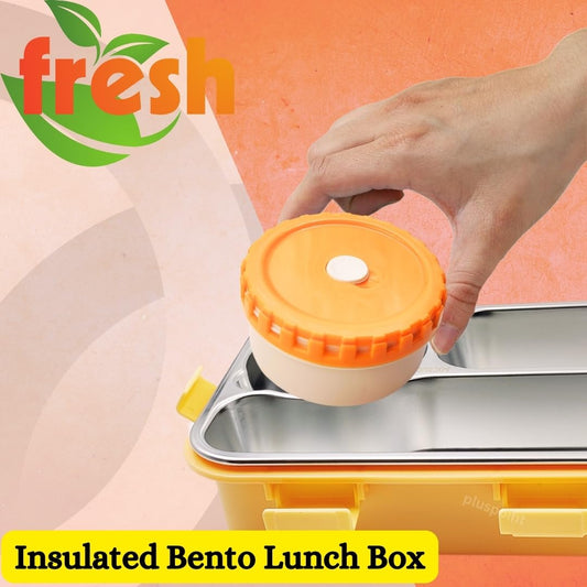 FOODDICT Bright & Beautiful Koi-Koi Kawaii Lunch Box Insulated Airtight Portable Lunch Box with Utensils, Stainless Steel Lunch Box with Containers, Leak Proof Bento Box for Kids, Adults, Men Women (Orange) - 750 Ml