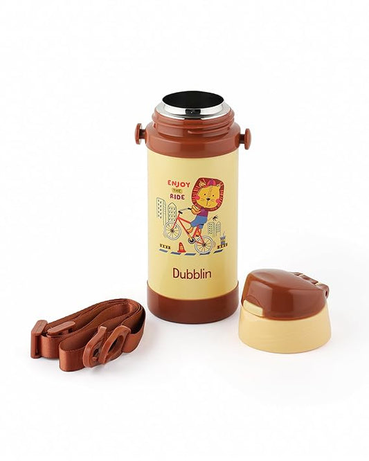 Dubblin Charlie Kids Water Bottle 350 ml | Double Wall Vacuum Insulated Stainless Steel Bottle | Keeps Water Hot & Cold | No Sweat | Leak Proof | BPA Free-Yellow