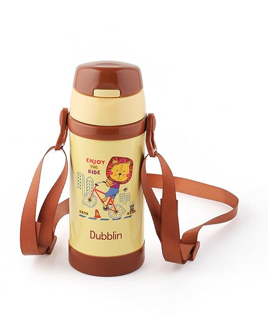 Dubblin Charlie Kids Water Bottle 350 ml | Double Wall Vacuum Insulated Stainless Steel Bottle | Keeps Water Hot & Cold | No Sweat | Leak Proof | BPA Free-Yellow