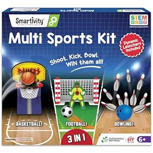 Smartivity Multi Sports Kit for Kids 6-12 Year I Basketball, Football & Bowling | Birthday Gifts for Boys & Girls | DIY Science Toy for Kids 6,7,8,9,10,11,12,13,14 YearsI STEM Wooden Construction Game
