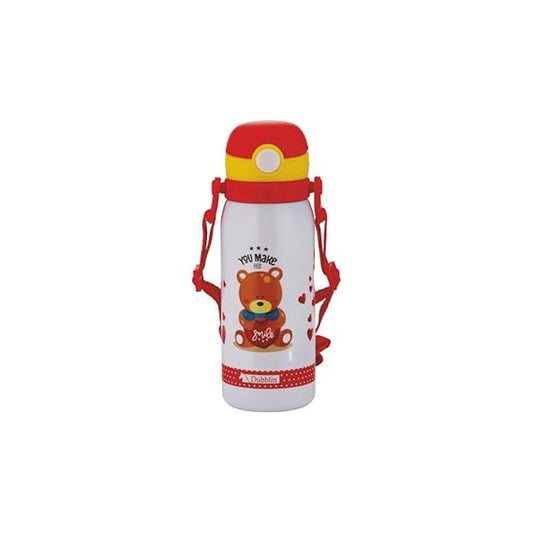 Dubblin Donut Stainless Steel Double Wall Vacuum Insulated BPA Free Water Bottle for Kids with Anti Skid Bottom & Leak Proof Lid, Sports Thermo Flask Keeps Hot 6 Hours, Cold 12 Hours (Red 450 ML)