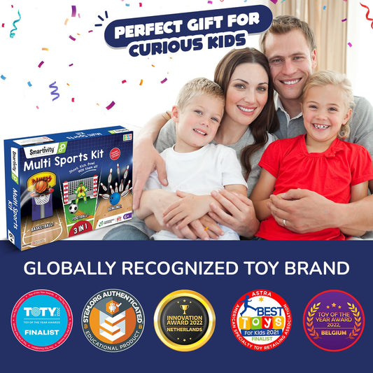 Smartivity Multi Sports Kit for Kids 6-12 Year I Basketball, Football & Bowling | Birthday Gifts for Boys & Girls | DIY Science Toy for Kids 6,7,8,9,10,11,12,13,14 YearsI STEM Wooden Construction Game